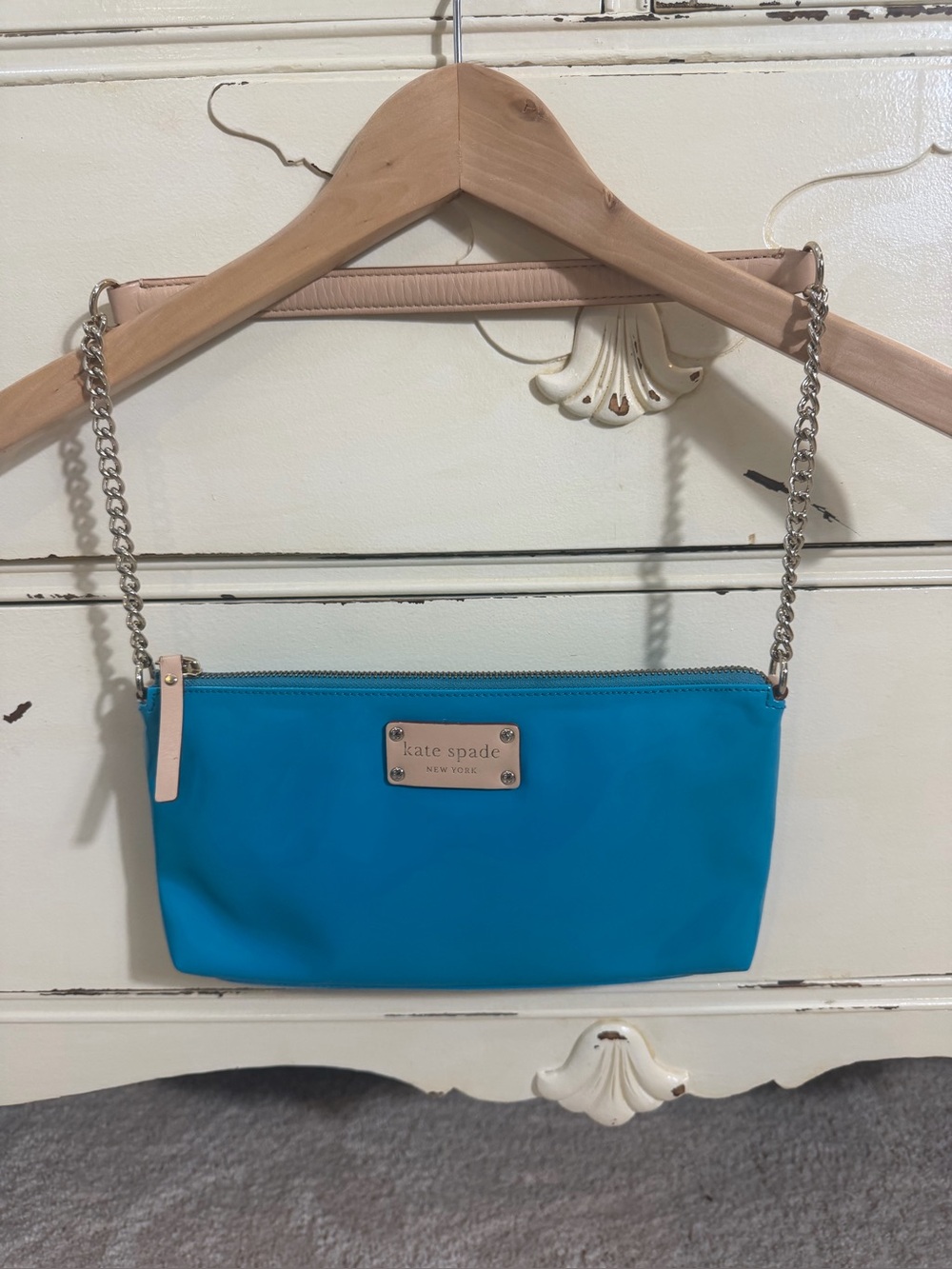 kate spade Bright Turquoise Patten Leather Small Shoulder Bag with Chain Strap